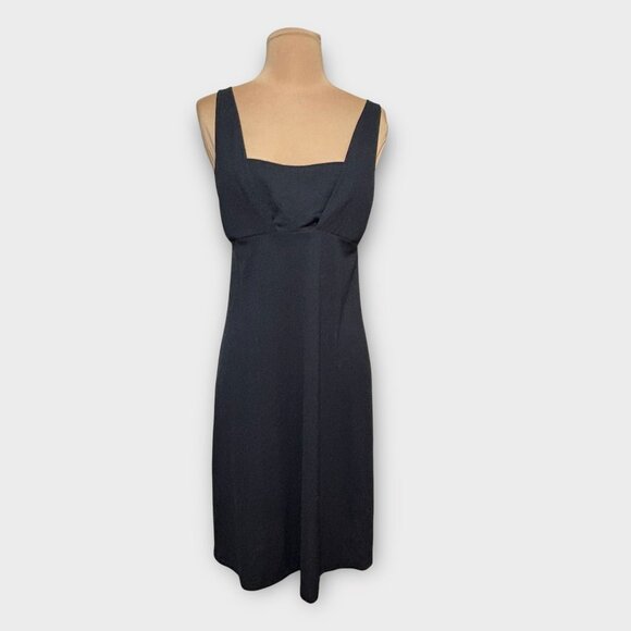 Vintage La Perla LBD 46 L Midi Cocktail Dress Sheath Black Square Neck Classy - Picture 1 of 8